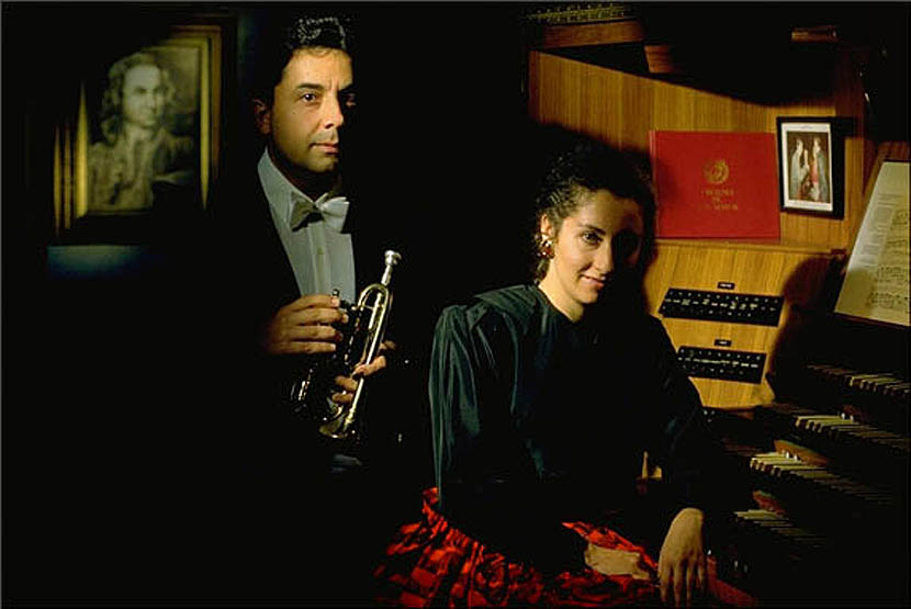                    Pilar Cabrera and Benjamin Moreno 
performing music for Organ and Trumpet in Marbella / Spain
                     Photograph by Michael Reckling